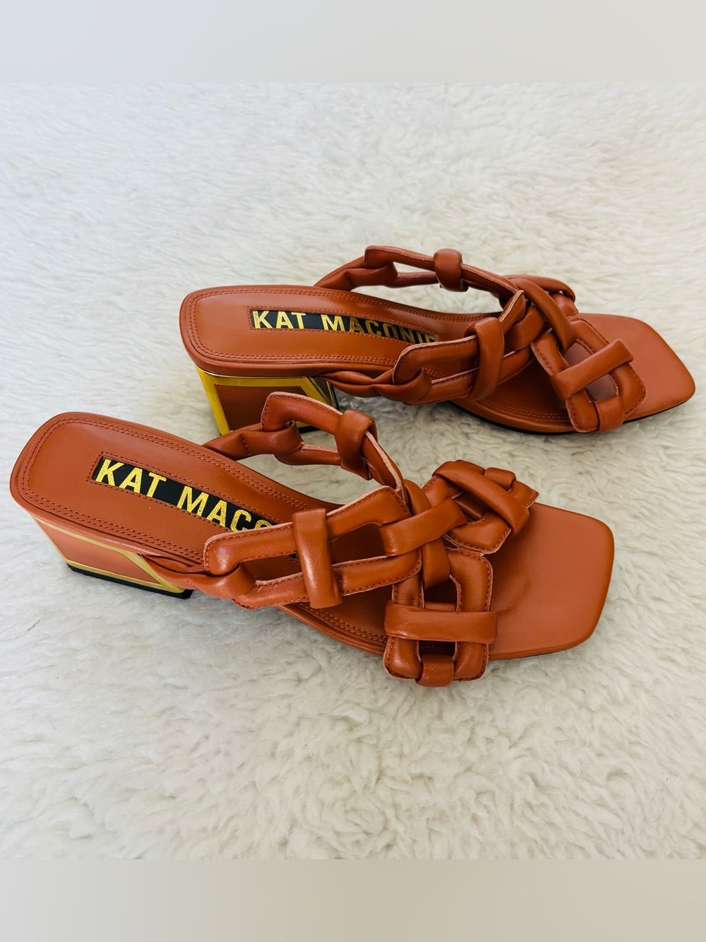 KAT MACONIE Madi Amber Brown Link Leather Block Heel Sandals size 7 - Picture 4 of 15